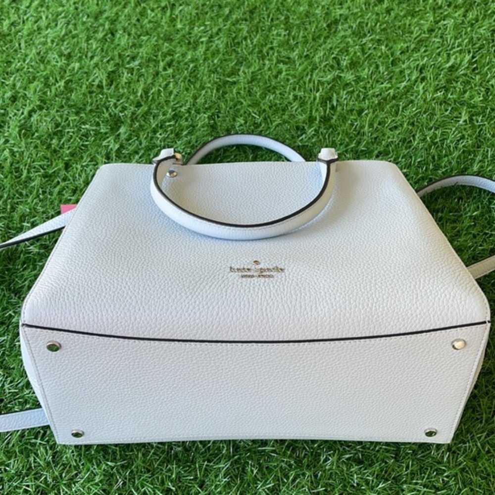 Kate Spade Leila Medium Triple Compartment Satchel Pebbled Leather Ocean Fog - Picture 6 of 16